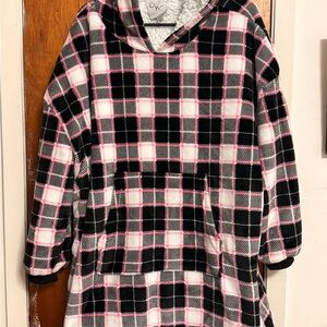 Kids Plaid Hoodie - Black, White, Pink